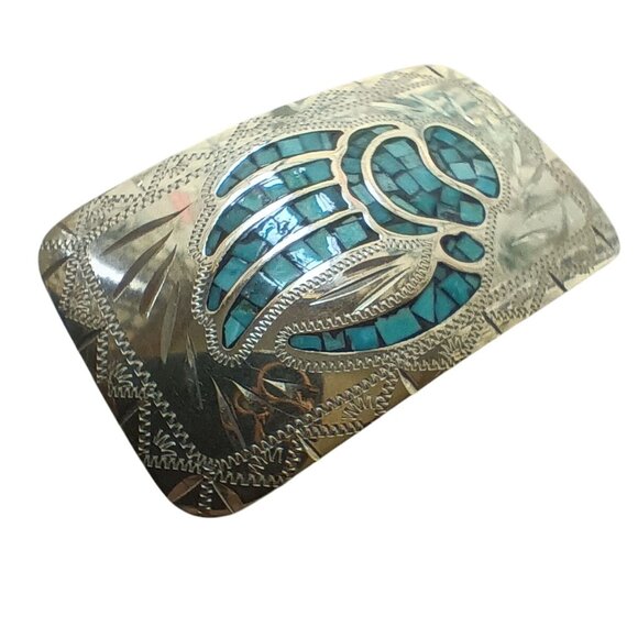 Johnson & Held Vintage Handcrafted Silver Belt Buckle Turquoise Inlay Bear Paw - Picture 7 of 9